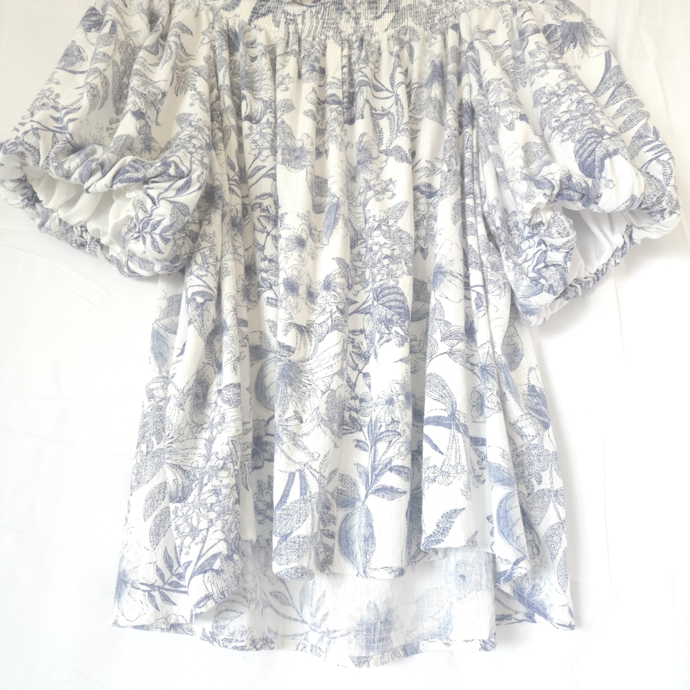 Floral Off-Shoulder Top - Blue and White - Picture 8 of 10